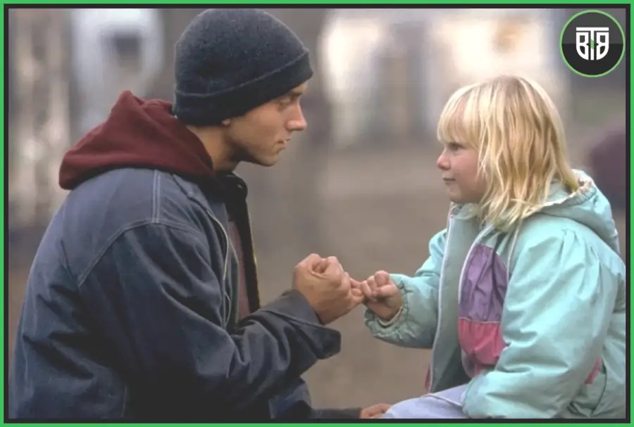 a man is taking a promise to a small girl in 8 Mile - A 2002 Drama/Musical Movie, the film that changed my life