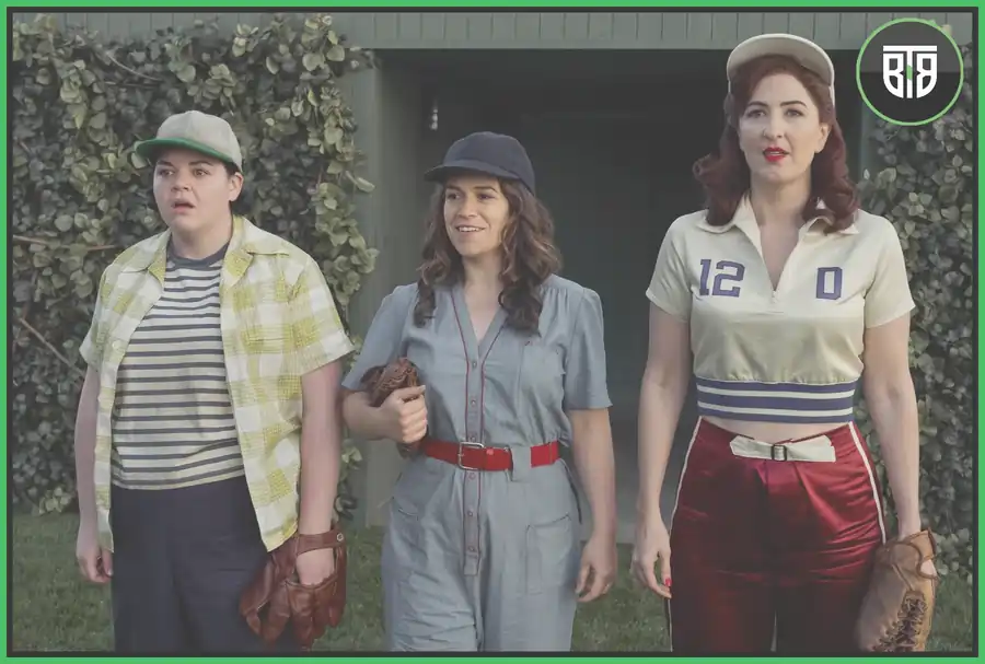 three girls are making different faces like happy, shocked, a league of their own ending