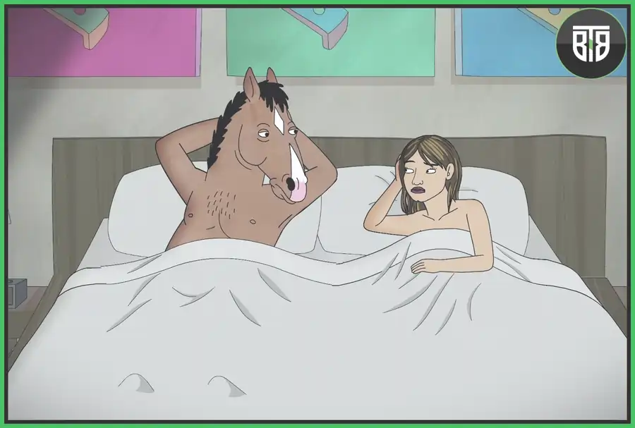 a horse is sleeping with a lady in Bojack Horseman sitcom, best tv series imdb
