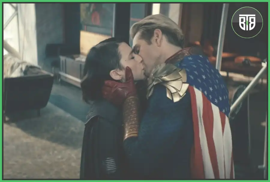 a boy and a girl is kissing each other in an American TV Show The Boys Season 2, Episode 6