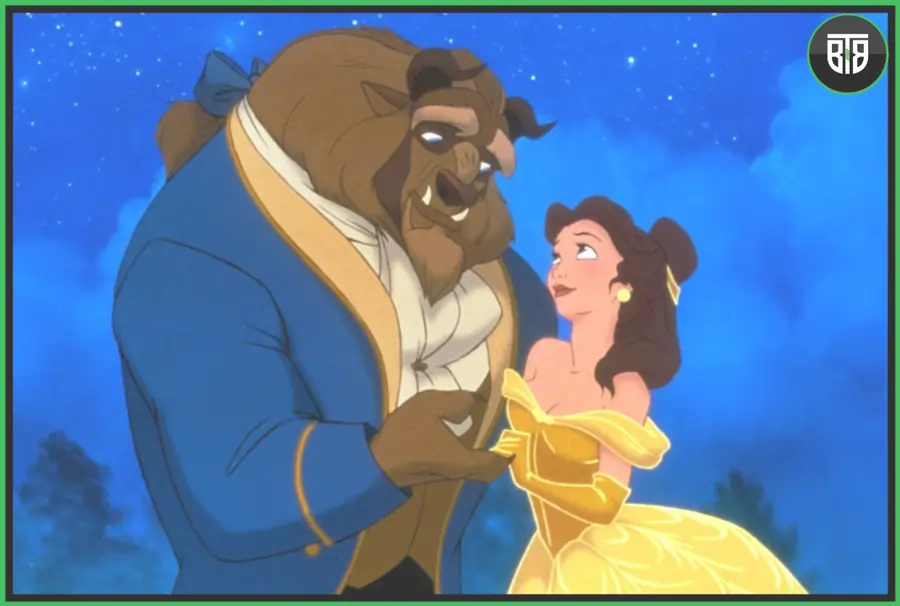 a romantci scene of Beauty and the Beast (1991) Sing-Along - A 1991 Musical/Fantasy Movie, disney animated movies