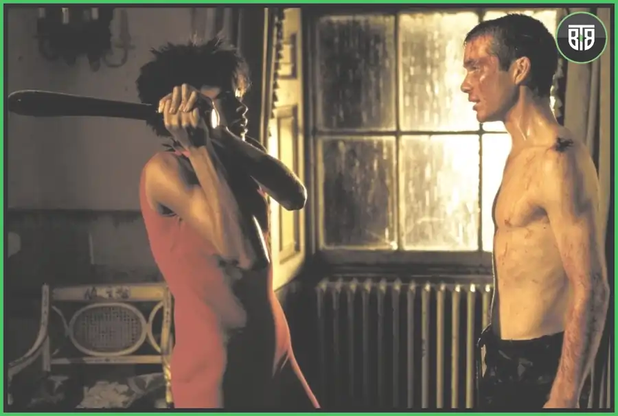 a girl is striking a boy in 28 Days Later 2002, halloween movies
