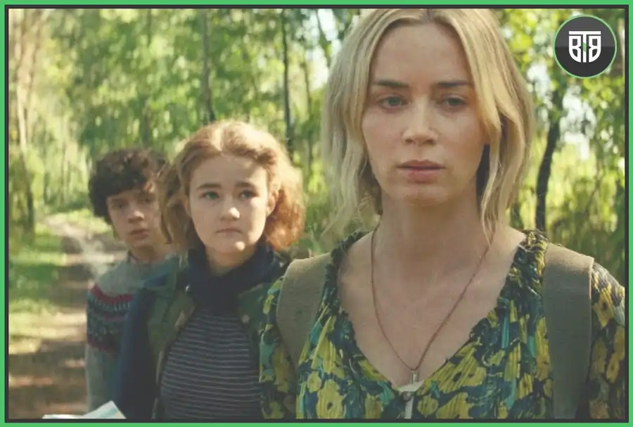 a lady is going with her kids a boy and a girl in A Quiet Place 2- 2020, most horror movie
