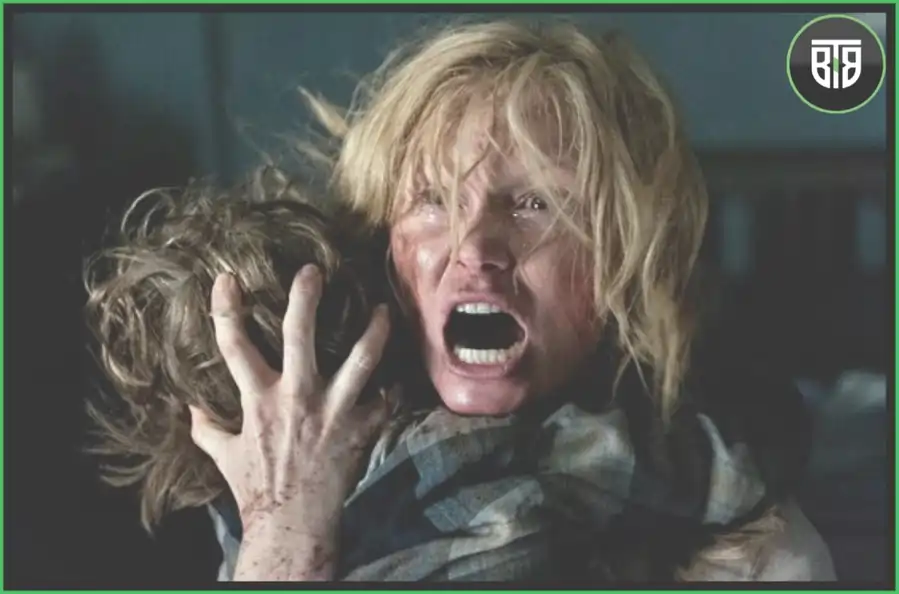 a lady is saving her kid in The Babadook 2014, horror movies english