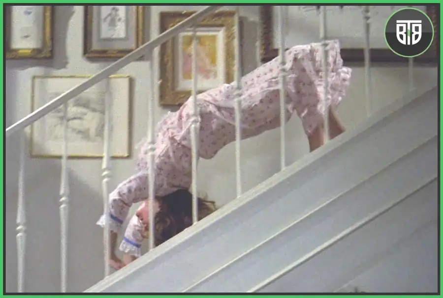 a girl is climbing stairs in different position in the Exorcist 1973, horror netflix