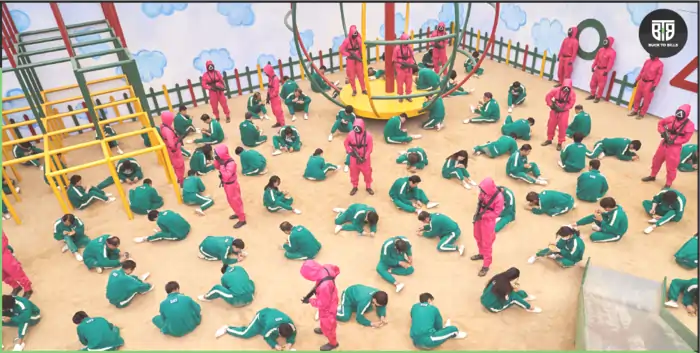 a group of students are doing some activities in a korean drama series - the squid game