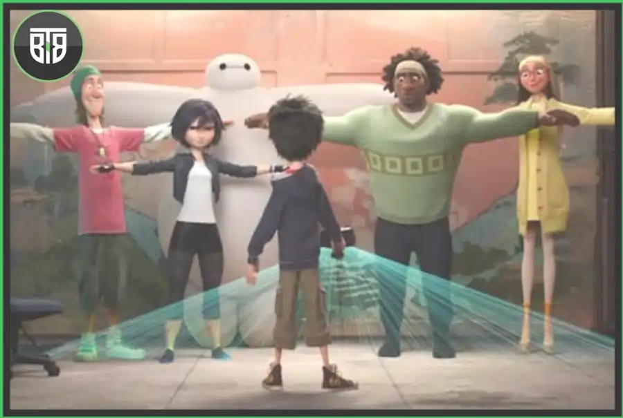 a group is doing some kind of exercise in Big Hero 6 - 2014, best films on disney plus