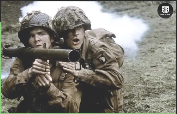 Two soldiers are fighting in a tv series Band of Brothers 