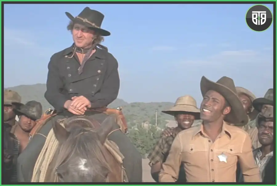 one man is on a horse and beside a man is laughing in Blazing Saddles (1974), hulu tv shows