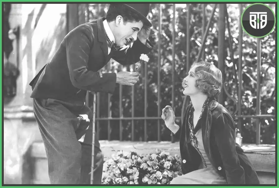 Charlie Chaplin is giving a rose to a lady in City lights,  the criterion channel