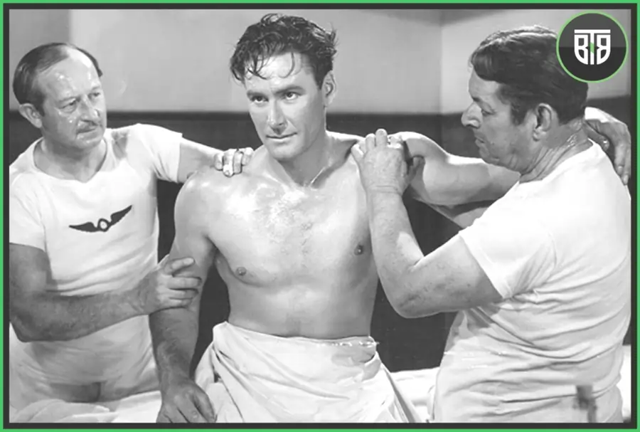 two men are helping a wrestler in Gentleman Jim 1942, criterion channel canada