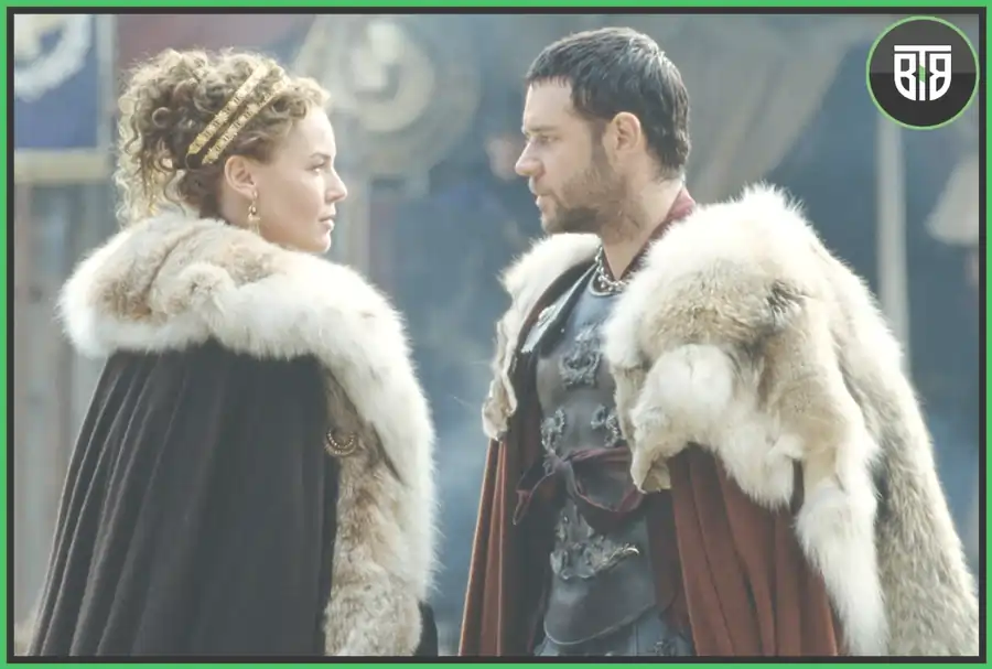 a men and a lady both are looking at each other in Gladiator (2000 film), Hollywood Historical War Movies in Hindi