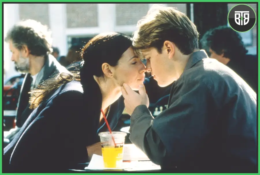 a couple is about to kiss each other in Good Will Hunting - A 1997 Drama/Romance Movie, movies on life lessons bollywood