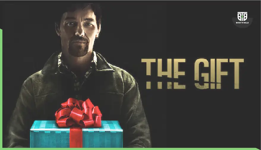A person is holding a present to give someone in a movie the gift