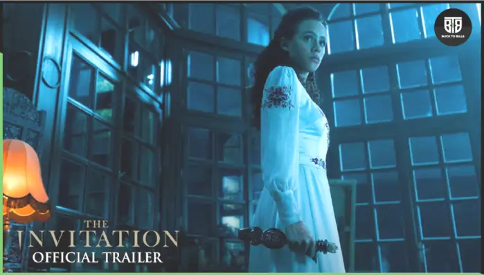 A girl is holding a knife in a movie the Invitation Horror Movie
