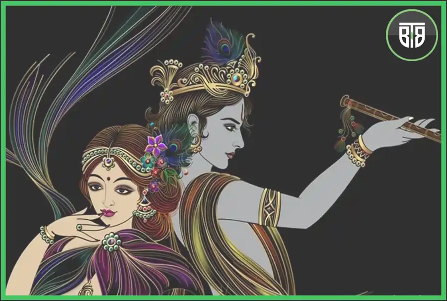 sri krishna and radha portrait holding a fluit