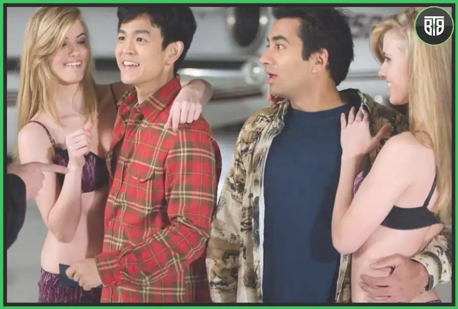 two man are holding the wrists of two ladies in Harold and Kumar Escape from Guantanamo Bay (2008), tamil comedy movies