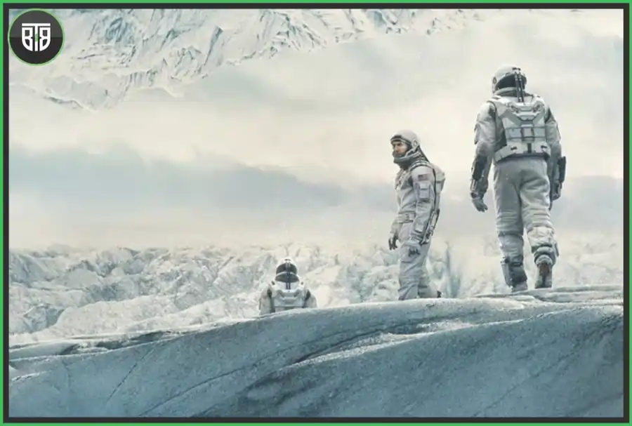 few men are walking on moon ice in Interstellar (2014), best sci fi movie