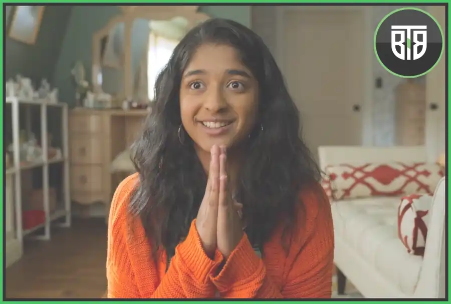 a girl is joining her hands as Devi Vishwakumar in fun never have i ever questions