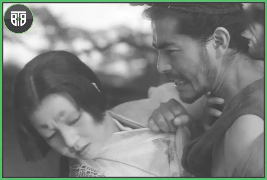 a men is beating a lady in Rashomon, criterion films