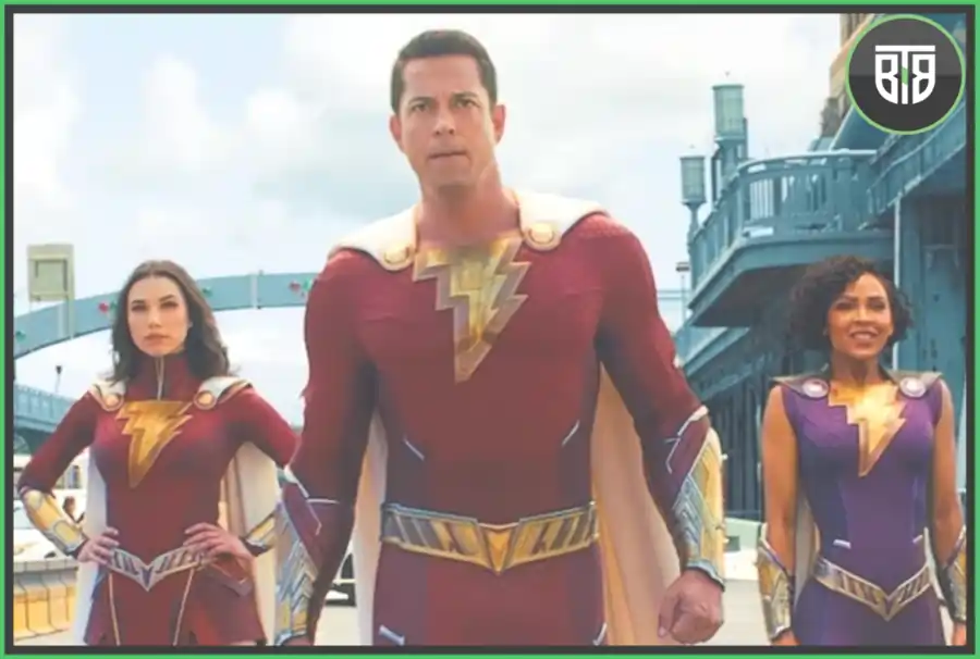 one man and two girls are in their superhero costume in Shazam! Fury of the Gods, dc sdcc