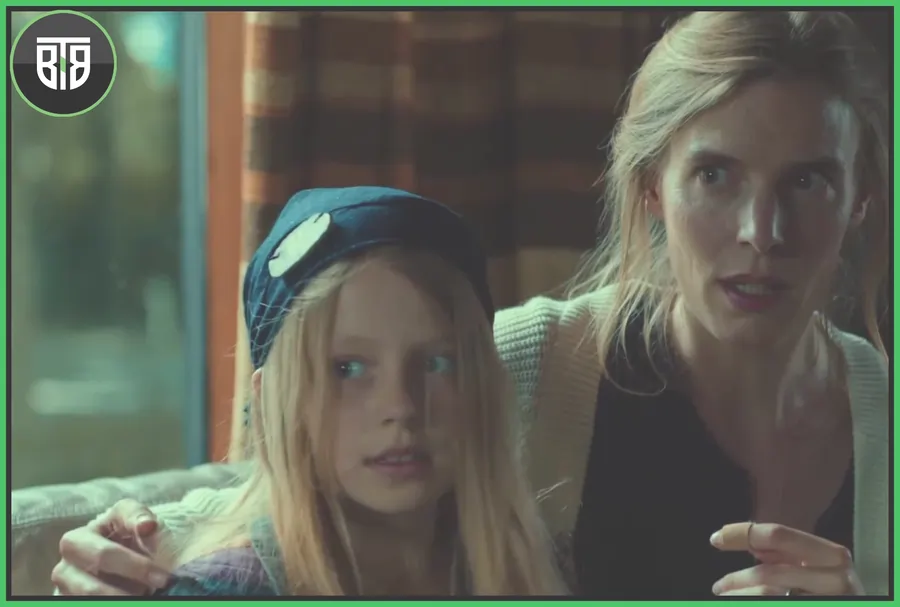 a lady and a small kid are in shocked in Speak no evil, make me shudder 3