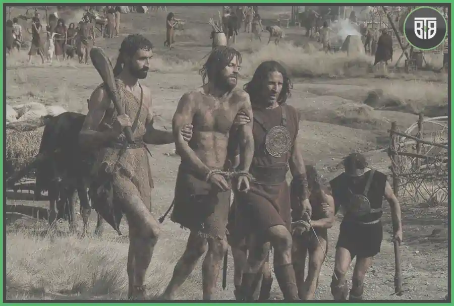 few men are holding prisoners and going somewhere in The First King (2019), Hollywood Historical Movies
