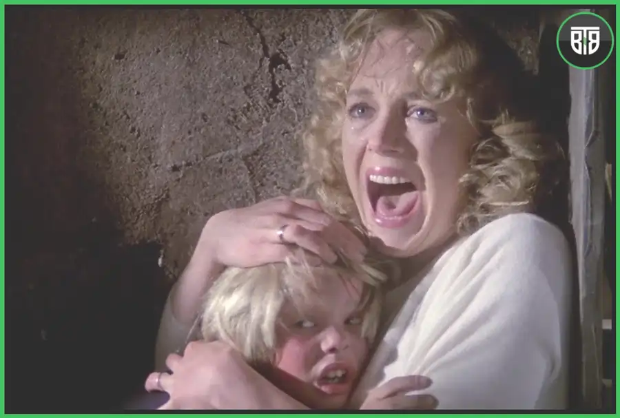 a lady and her kid are scared in The House by the Cemetery - A 1981 Horror/Mystery Movie, scary noise