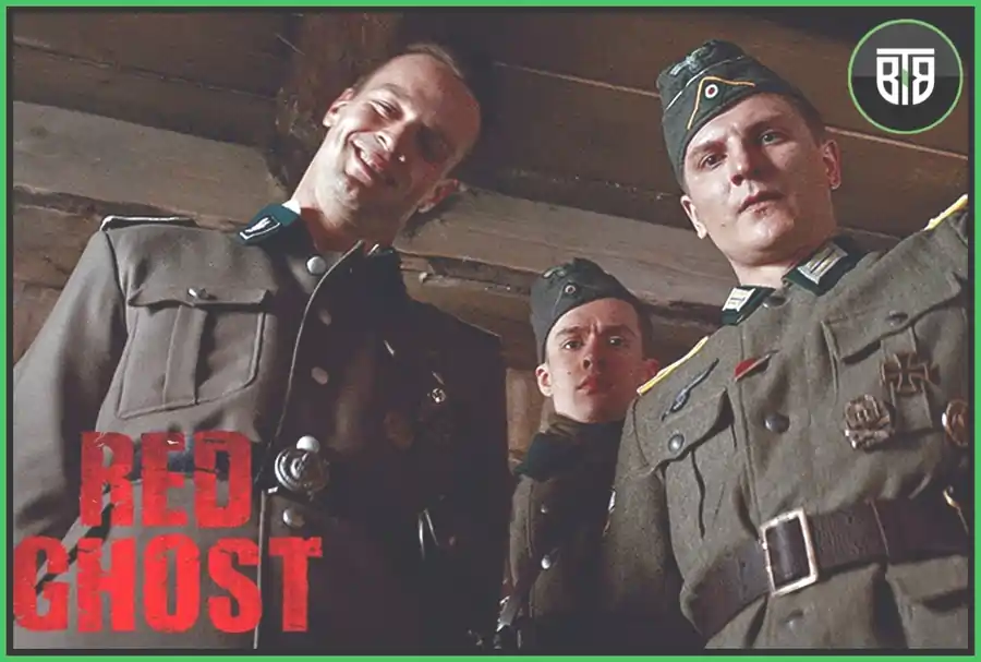 three soldiers are looking at me, in the Red Ghost, apple tv shows
